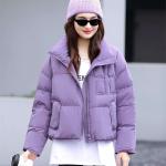 2025 New Fashion Trending Waterproof Women's Short Purple Winter Puffer Jacket with Stand Collar Fur Quilted Hooded Girls Coat