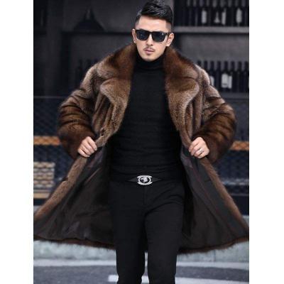 Men's Elegant Mid-Long Winter Coat with Chic Style New Arrival Cheap Fashion Faux Mink Hair Thick Overcoat Button Decoration